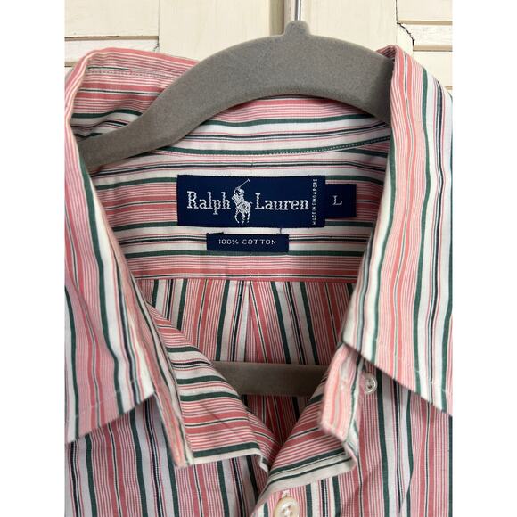 Ralph Lauren size large pink white and green mens button down shirt - Picture 2 of 2